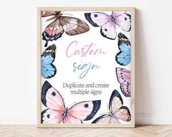 Letrero personalizado de mariposa para baby shower: diseño de acuarela rosa (descarga digital)