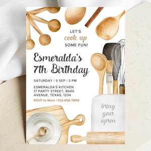 Editable Cooking Party Birthday Invitation, Baking Cooking Party, Chef Kitchen Digital File, Bakery Invite, Printable, Digital, Template