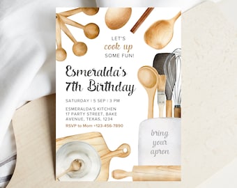 Editable Cooking Party Birthday Invitation, Baking Cooking Party, Chef Kitchen Digital File, Bakery Invite, Printable, Digital, Template