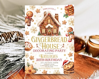 Editable Gingerbread House Birthday Party Invitation, Christmas Cookie Decorating Party Invite, Gingerbread House Contest Invitation, CGP01