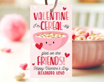 Editable Valentine Cereal Gift Tag, Cereal-Sly Glad We Are Friends Tag, School Valentine Cards, MILK Cereal Tag, Printable, Instant Download