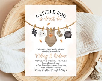Boho Halloween Baby Shower Invitation: A Little Boo Is Almost Due (Digital Download)