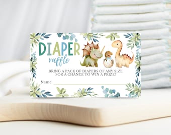 Diaper Raffle Ticket Dinosaur Baby Shower, Blue Floral Dinosaur Baby Shower Diaper Raffle Game, Boy Boho Dinosaur Baby Shower Decor