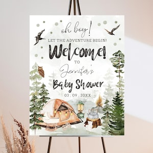 Camping Baby Shower Welcome Sign Template, Little Camper Baby Shower Sign, Camp Welcome Sign, Woodland Little Camper Baby Shower Sign