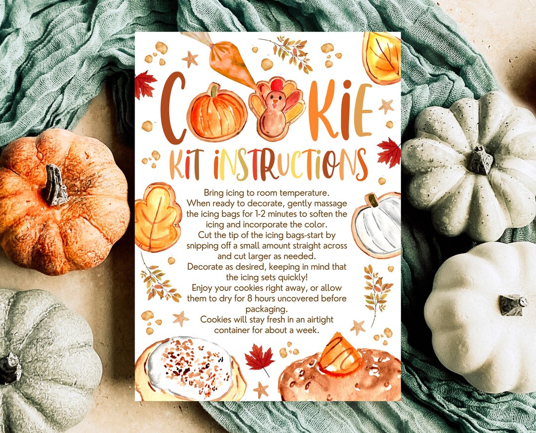 Editable Thanksgiving Cookie Instructions Card, Editable Cookie Kit ...