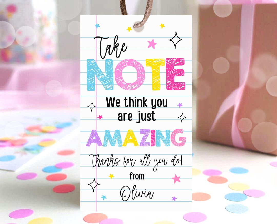 Editable Teacher Appreciation Gift Tag: Printable Notebook Tag (digital ...