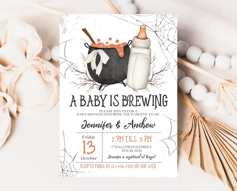 A Baby is Brewing Halloween Baby Shower Invitation
