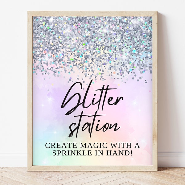Glitter Station Sign Pastel Rainbow Birthday, Glitter Birthday Sign, Birthday Banner, Pastel Rainbow Birthday Decorations, Printable