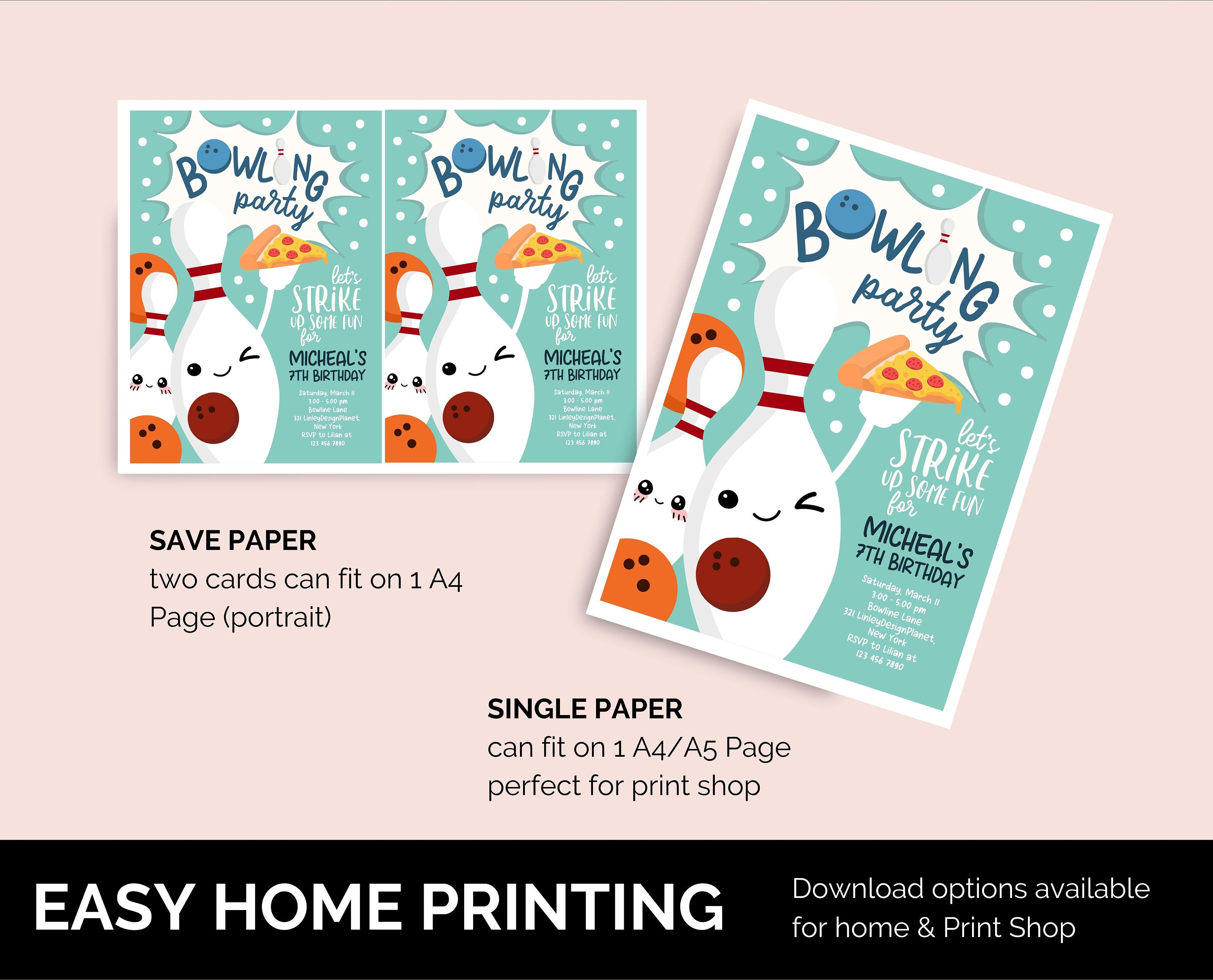 Editable Bowling Birthday Invitation Boy Bowling and Pizza - Etsy