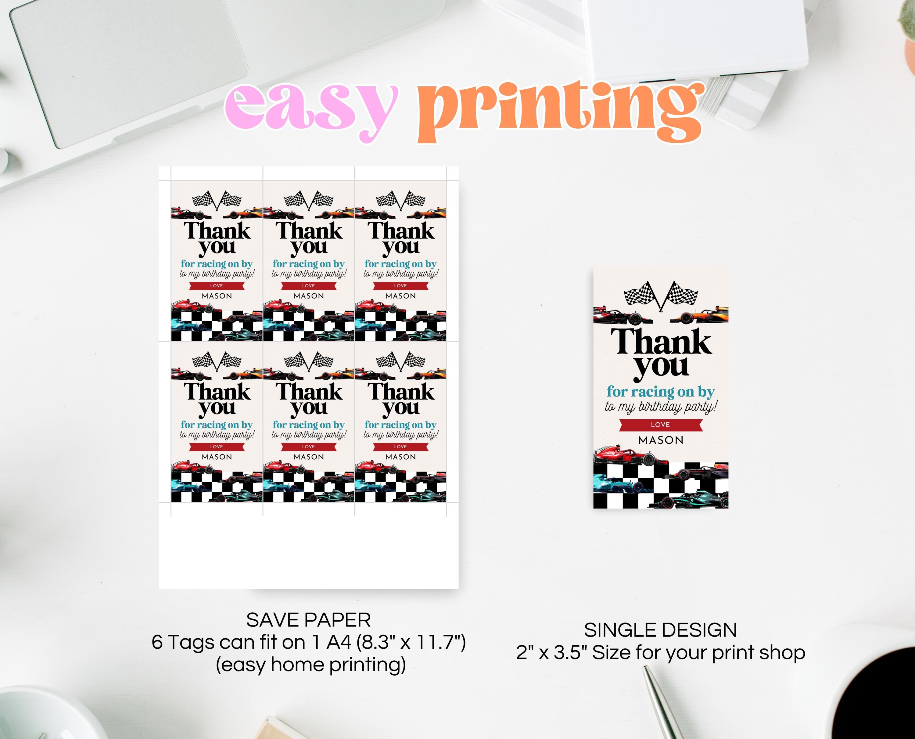 Racing Cars Favor Tag: Fast One Birthday, Thank You (printable) - Etsy