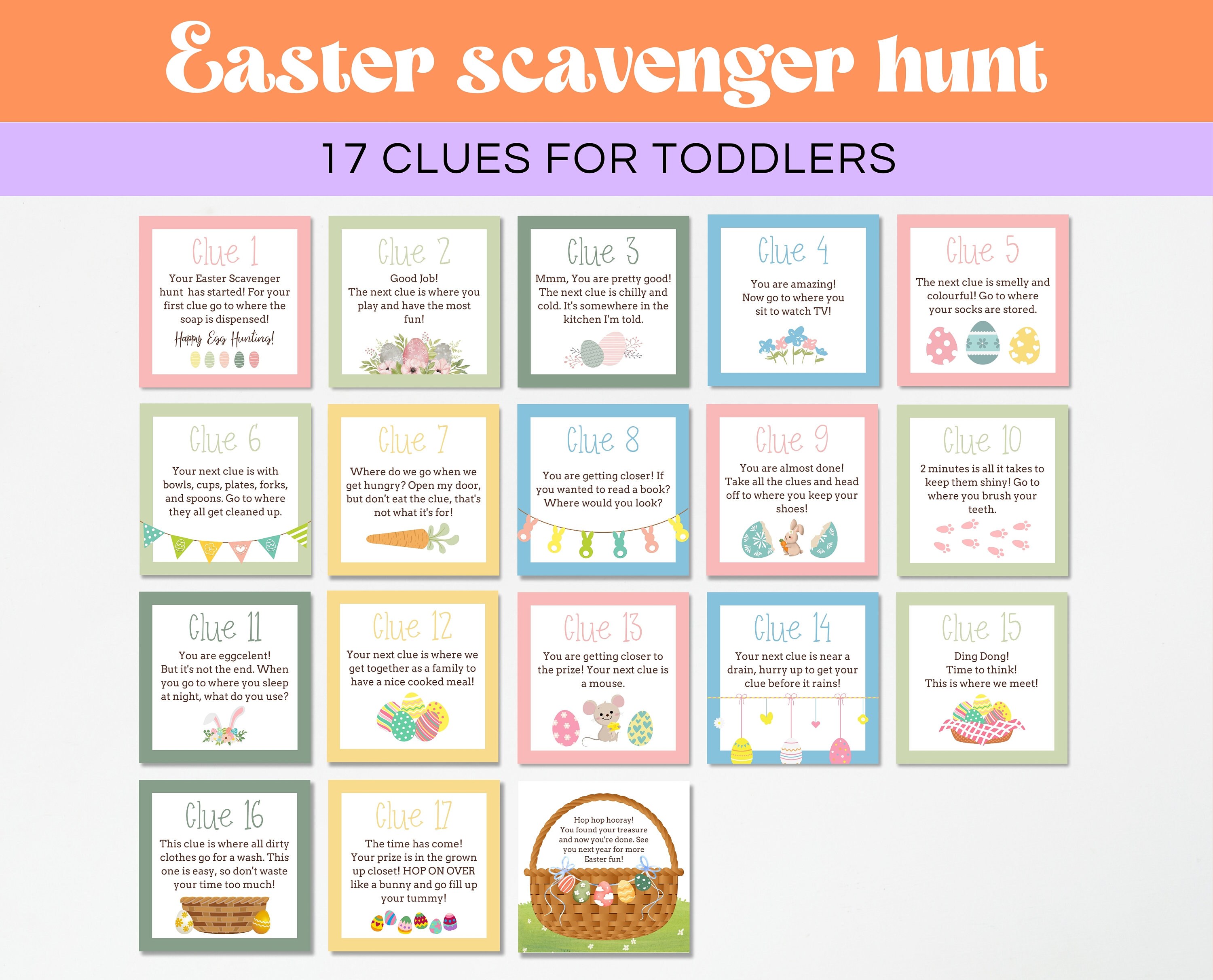 Editable Easter Hunt Cards for Kids, Easter Scavenger Hunt Clues ...