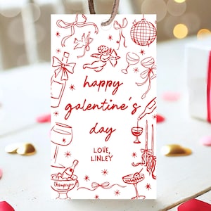 Bearbeitbare wunderliche Galentines Party Favor Tag, Freunde Valentine's Party, Doodle Hand gezeichnet Cupid Coquette, printable, Instant Download