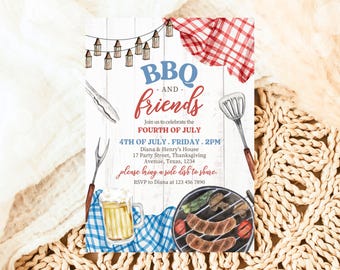 Invito modificabile per il barbecue del 4 luglio, invito per il barbecue del Giorno dell'Indipendenza, invito per il barbecue americano, invito per il barbecue del 4 luglio, invito per il 4 luglio