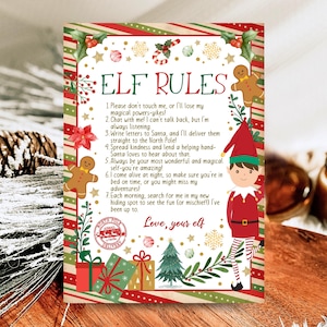 Plantilla editable de reglas mágicas de elfos navideños para niños, regla de elfo navideño "No me toques" imprimible, reglas de elfo navideño imprimibles