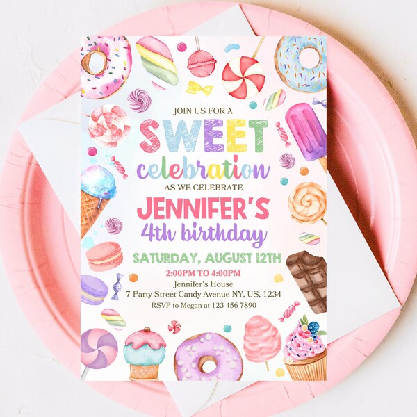 Editable Sweets Candy Invitation Template, Sweet Candy Birthday Invitation, Sweet Celebration Birthday Invitation, Candy Party Invitation