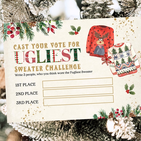 Ugly Sweater Voting Ballots Card, Ugliest Sweater Vote Cards, Christmas Ugly Sweater Party Votes, Ugly Sweater Contest Winner Certificate