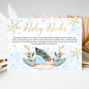 Carte intercalaire pour baby shower de Noël bleu, carte de livres pour baby shower de Noël Noël garçon, livres de baby shower d'hiver pour bébé, imprimable, CBS04