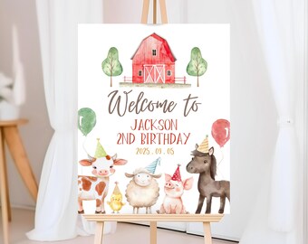 Farm Birthday Welcome Sign: Barnyard Animals, Red Barn Decor (Digital Download)
