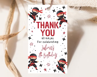 Editable Ninja Party Favor Tag Thank You Card Karate Birthday Tag Printable Ninja Gift Tag Instant Download Martial Arts Party BBP19