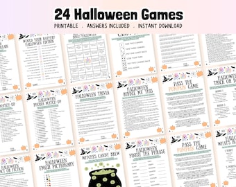 Printable 24 Halloween Games Bundle, Halloween Games, Halloween Trivia, Riddle Game, Halloween Activities, Halloween Party Games, Download