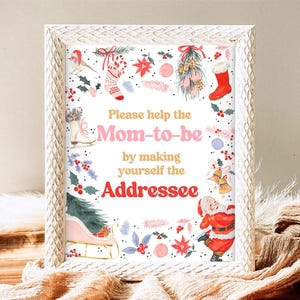 Placa de estação de envelope Chá de bebê de Natal, Placa de destinatário de chá de bebê de Natal, Placa de Natal rosa, Placa de Natal de chá de bebê, CBS02