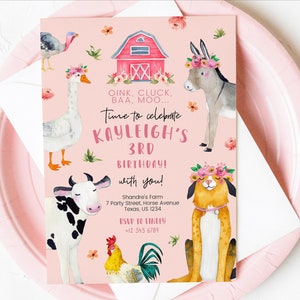 Editable Girl Farm Animal Birthday Invitation FREE Quest List Printable Barnyard Invitation ...