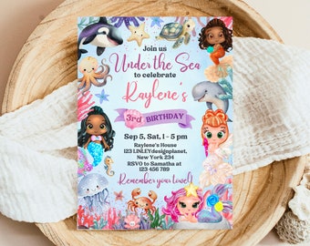 Mermaid Birthday Invitation Template, Mermaid Birthday Party, Printable Mermaid Birthday Invite, Mermaid Invitation Template