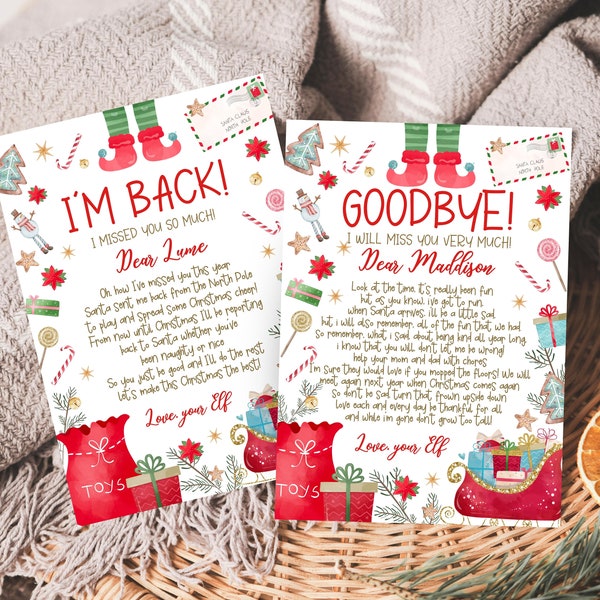 Elf Arrival And Goodbye Letter Set, Christmas Elf Letter Combo, Festive Season Celebration Letter, Printable Template