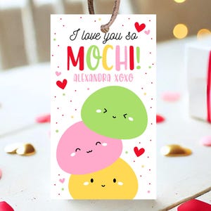 Bearbeitbarer Happy Valentine's Day Geschenkanhänger, rosa rotes Herz Mochi Tag, ich liebe dich so Mochi Valentine Tag, Schule Valentine Tag, Instant Download