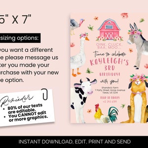 Editable Girl Farm Animal Birthday Invitation FREE Quest List Printable Barnyard Invitation ...