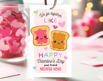 Editable Valentine Gift Tag, Valentine Peanut Butter Jelly Sandwich Gift Tags, School Valentine Cards, Printable Gift Tag, Instant Download
