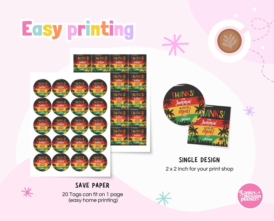 Editable Reggae Birthday Favor Tag Template, Reggae 1st Birthday Party ...