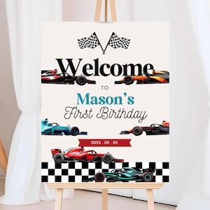 Editable Racing Cars Welcome Sign, Fast One Birthday Welcome Sign, Race Car Birthday Sign, Printable 1st Birthday Boy Party Decor, BBP02
