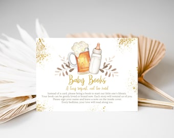 Editable A Baby Is Brewing Books for Baby Card Coed Beer and Milk Bottle Baby Shower Insert Bring a Book Instead of Card Printable Template