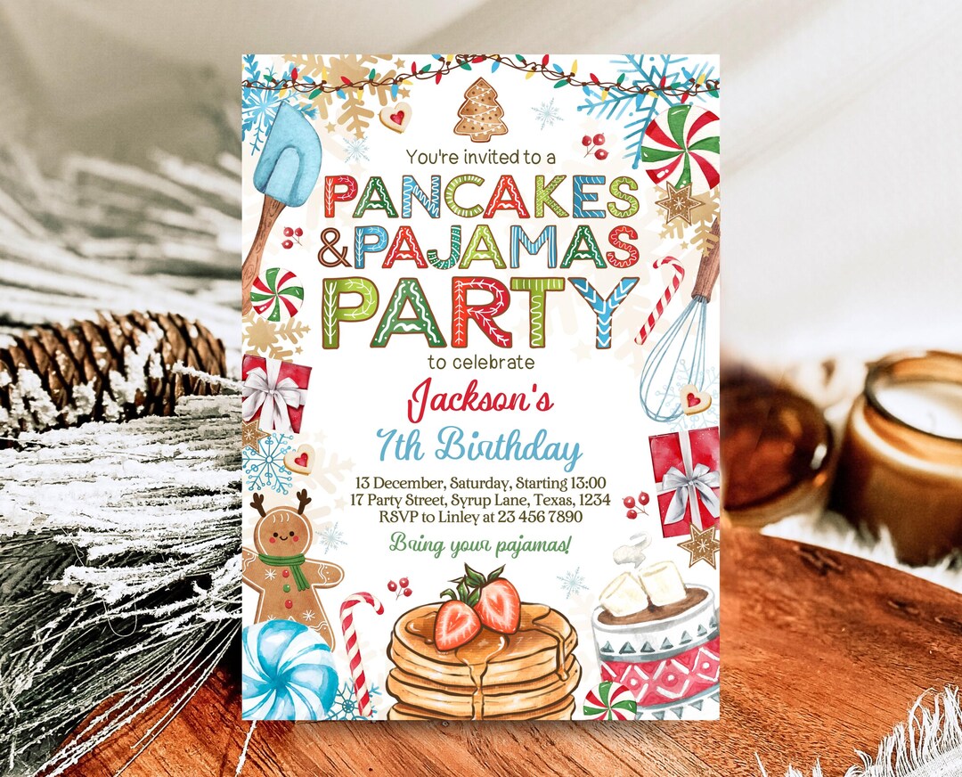 editable-pancakes-pajamas-party-christmas-birthday-invitation-pancake-and-hot-chocolate-party-printable-blue-instant-download-cbc02-etsy