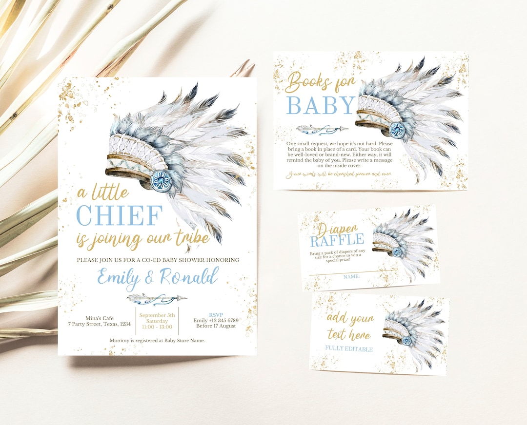 Editable Tribal Indian Baby Shower Invitation Bundle, Tribal Native ...