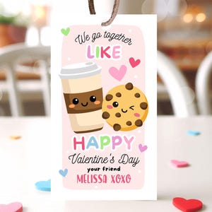 Editable Cookie Valentine Gift Tag, Cookie Valentine Gift Tags, School Valentine Cards, Printable, Coffee and Cookies Tag, Instant Download