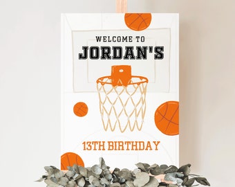 Editable Basketball Birthday Welcome Sign, Basketball Birthday Sign, Basketball Birthday Party Sign Printable Template