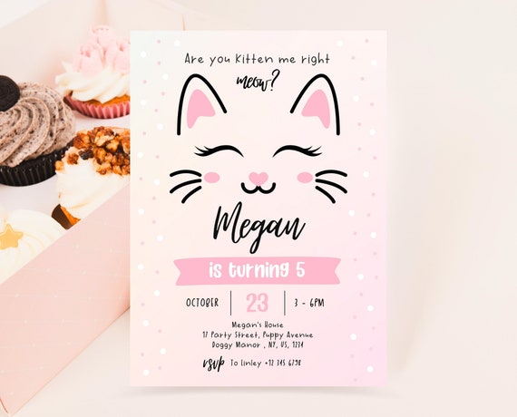 Editable Kitty Cat Birthday Invitation, Cat Birthday Invite, Kitten Birthday Invite, Pink Kitten Invite, Pink Kitten Birthday Theme, KGBP02