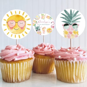 Editable Pool Party Cupcake Toppers, Girl Pool Birthday Party, Pastel Pool, Summer Birthday, Swimming Party, Cake Topper, Printable, BPBP01