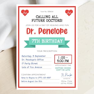 Editable Doctor Pretend Birthday Invitation, Kids Doctor Invite, Kids Nurse Themed Birthday Invitation, Prescription Birthday Invitation