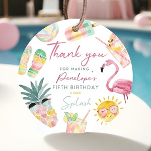 Bearbeitbarer Pool Party Favor Tag, Mädchen Pool Geburtstagsfeier, Pastell Pool Danke Vard, Sommer Geburtstag Tag, Schwimmparty, Printable, BPEP01