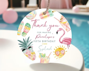 Editable Pool Party Favor Tag, Girl Pool Birthday Party, Pastel Pool Thank You Vard, Summer Birthday Tag, Swimming Party, Printable, BPBP01