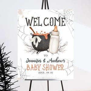 Editable A Baby is Brewing Halloween Baby Shower Welcome Sign, Gender Neutral Halloween Baby Shower Sign Template, Witch Baby Shower, HBSC01
