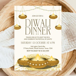 Editable Diwali Dinner Invitation, Gold Diwali Party Invitation, Hindu Festival of Lights, Deepavali Celebration, Diwali Festival Invitation