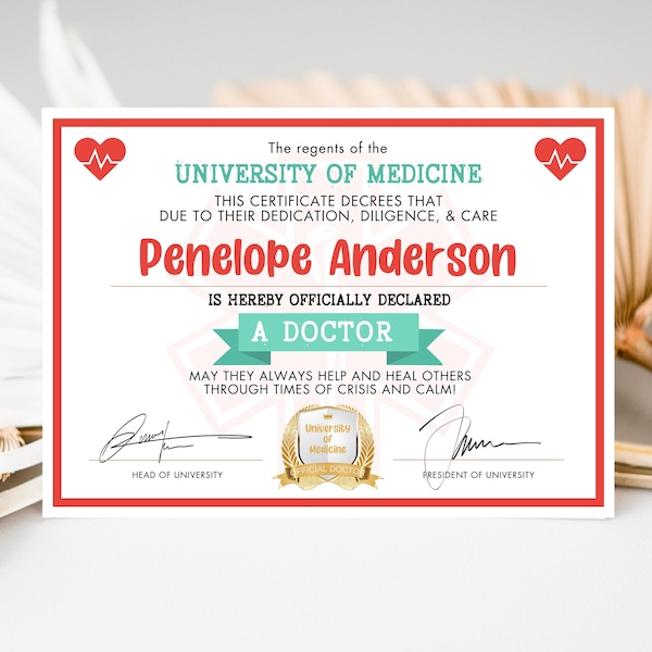 Editable Kids Pretend Doctor Certificate, Kids Nurse Certificate, Printable Play Doctor Certificate, Kids Medical Party Decor, Template