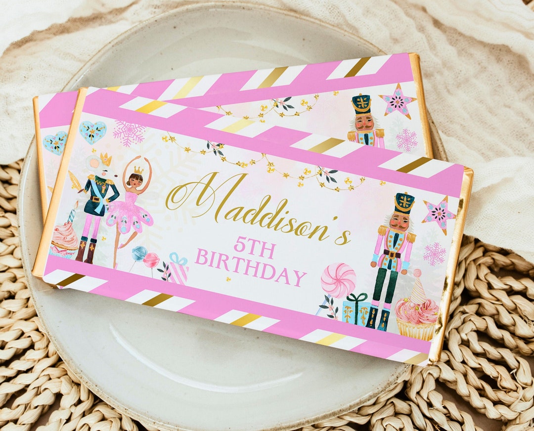 Editable Pink Nutcracker Chocolate Bar Wrapper Template, Land of Sweet