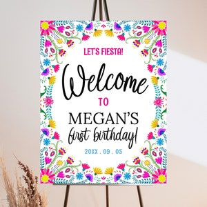 Editable Fiesta Birthday Welcome Sign, Mexican Theme Welcome Poster, Floral Fiesta Birthday, Fiesta Flowers, Elegant Fiesta Welcome Sign