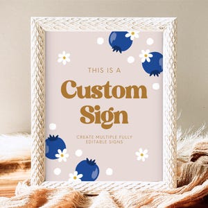 Editable Blueberry Birthday Custom Sign, Retro Blueberry Birthday Girl Decor, Printable Boho Blueberry Birthday Custom Banner, Gold, GBP03