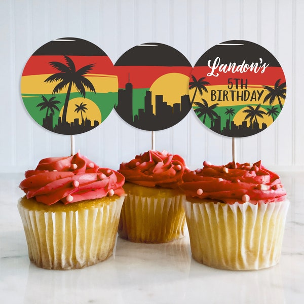 Editable Reggae Birthday Cupcake Toppers, Reggae 1st Birthday, Jamaican Theme Birthday Decor, Reggae Island Themed Cupcake Toppers